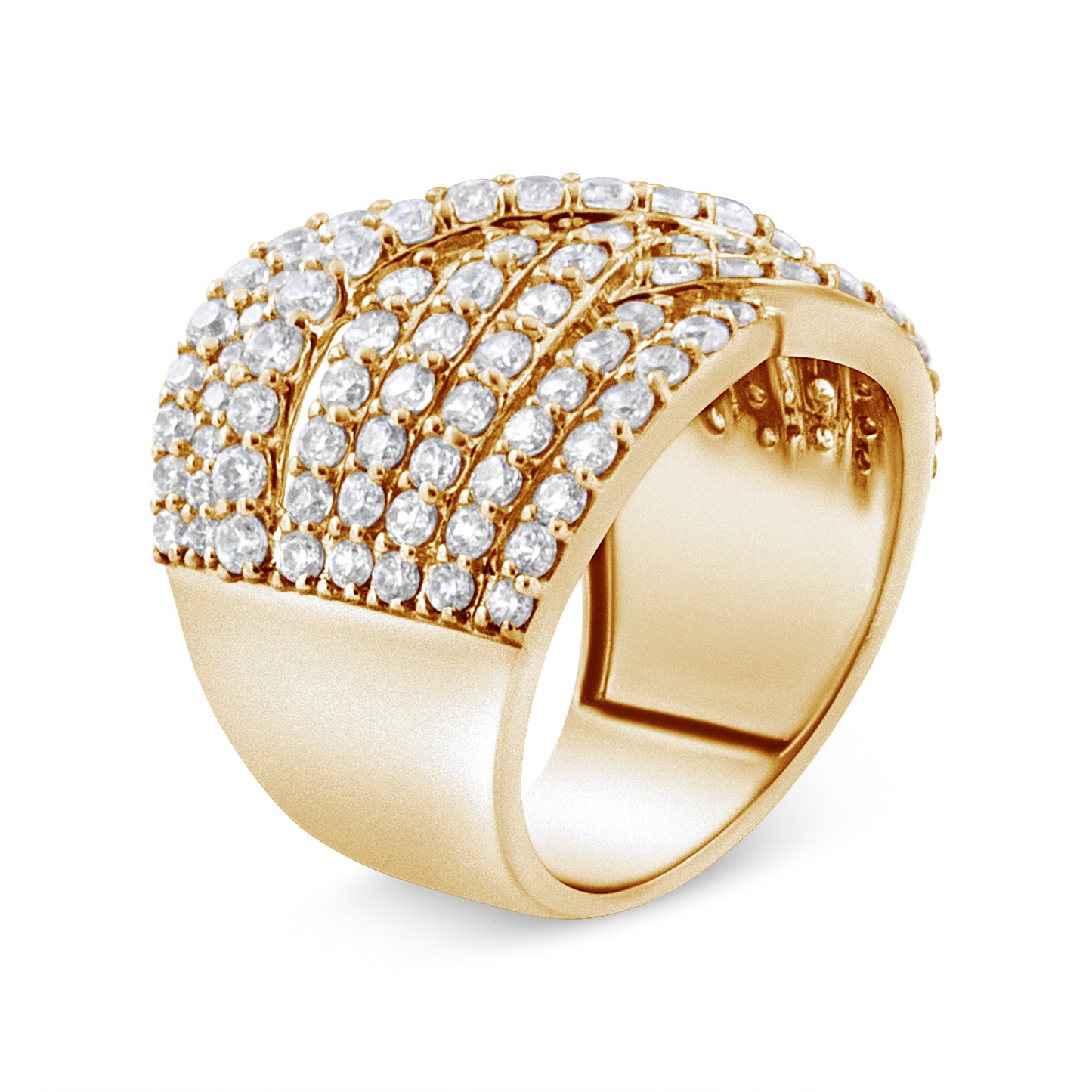 10K Yellow Gold 3.0 Cttw Diamond Eight-Row Bypass Crossover Statement Band Ring (H-I Color, I2-I3 Clarity) - Size 7