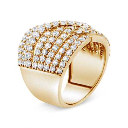 10K Yellow Gold 3.0 Cttw Diamond Eight-Row Bypass Crossover Statement Band Ring (H-I Color, I2-I3 Clarity) - Size 7