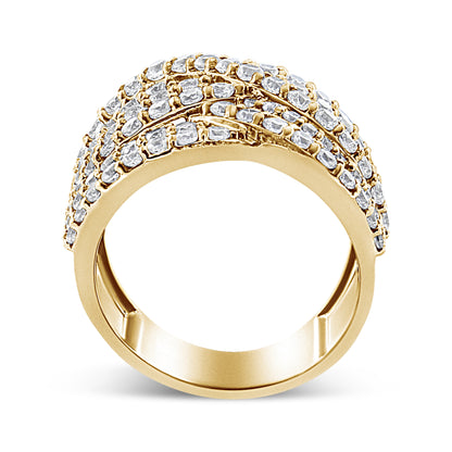 10K Yellow Gold 3.0 Cttw Diamond Eight-Row Bypass Crossover Statement Band Ring (H-I Color, I2-I3 Clarity) - Size 7
