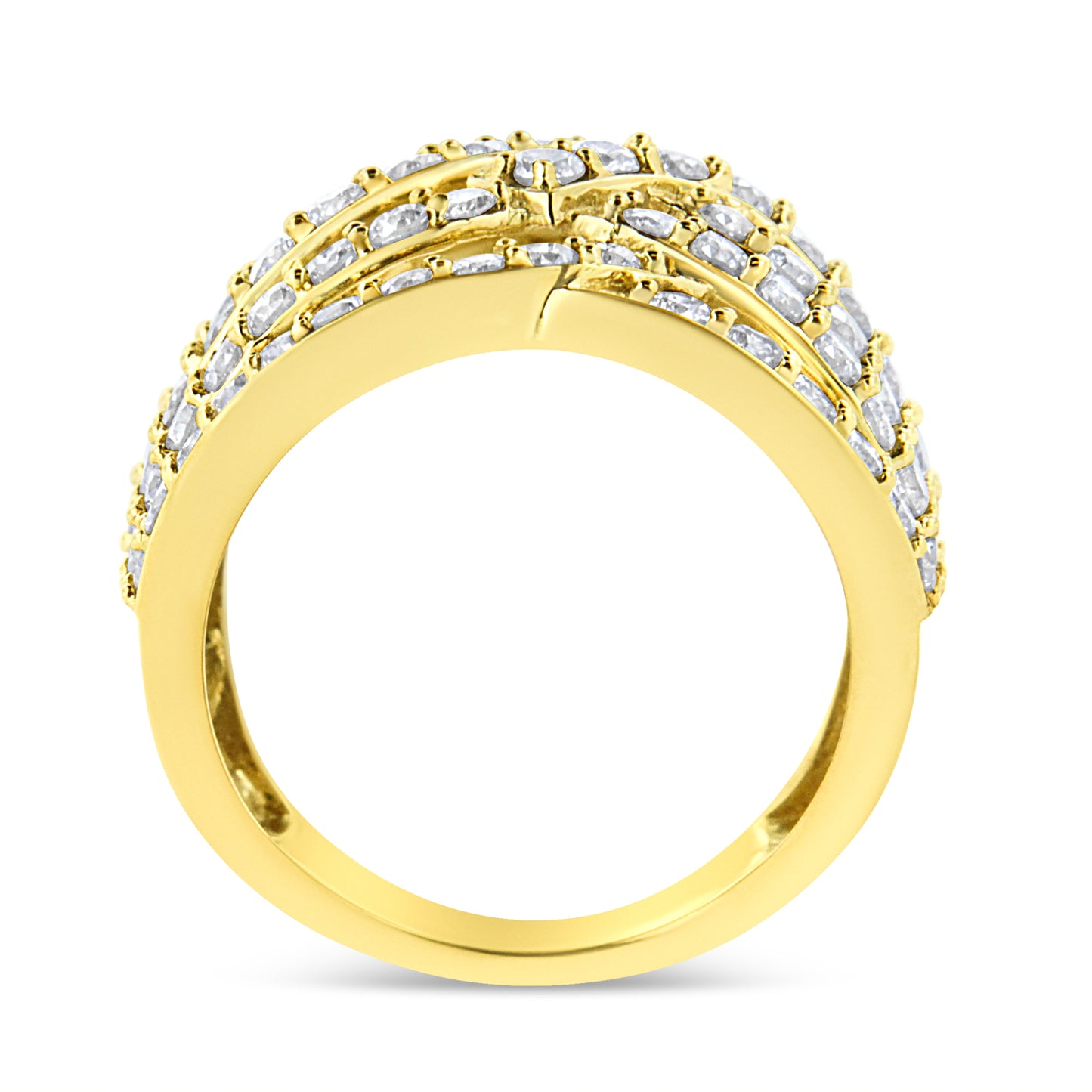 10K Yellow Gold 3.00 Cttw Diamond Multi Row Bypass Wave Cocktail Band Ring (J-K Color, I1-I2 Clarity) - Size 7