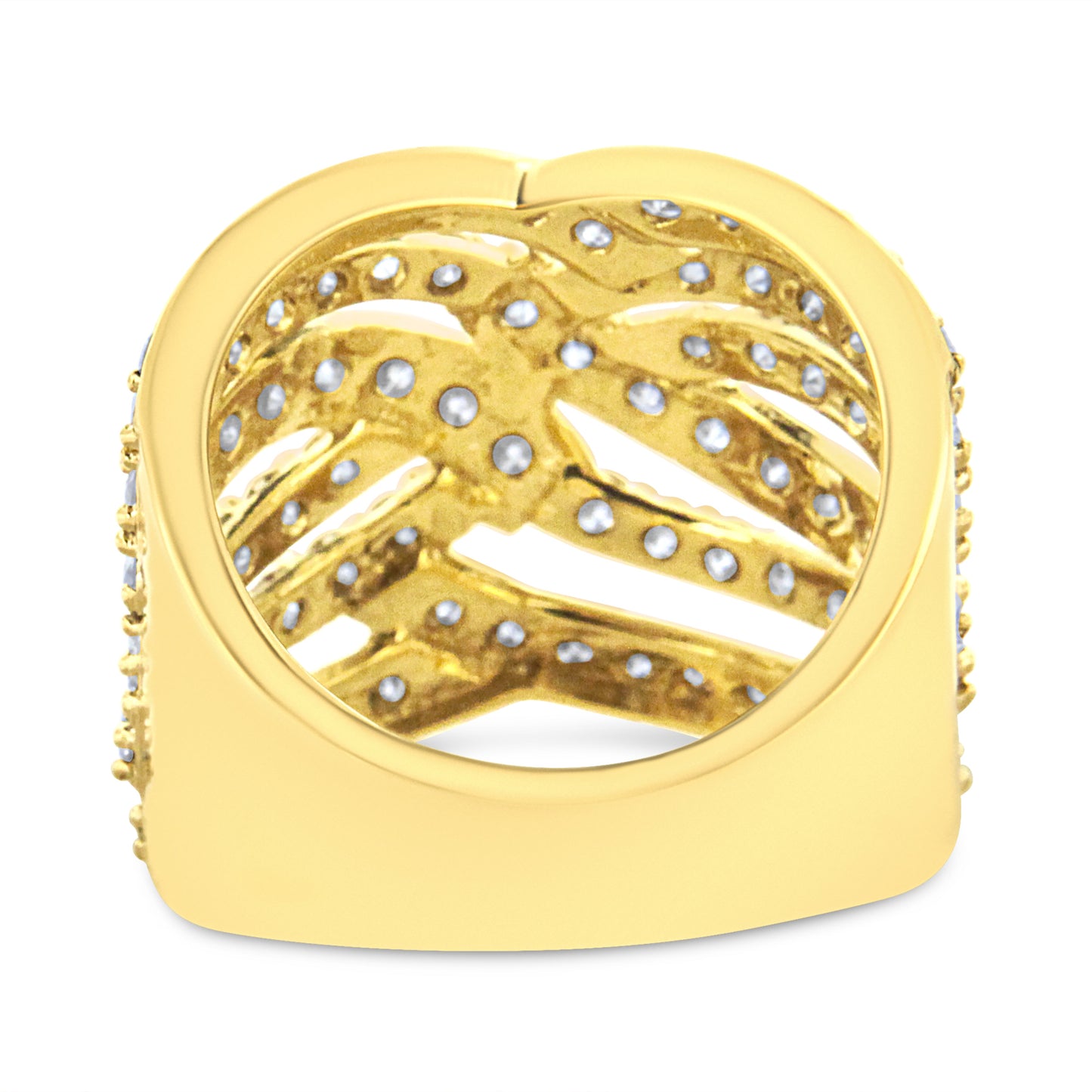 10K Yellow Gold 3.00 Cttw Diamond Multi Row Bypass Wave Cocktail Band Ring (J-K Color, I1-I2 Clarity) - Size 7