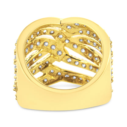 10K Yellow Gold 3.00 Cttw Diamond Multi Row Bypass Wave Cocktail Band Ring (J-K Color, I1-I2 Clarity) - Size 7