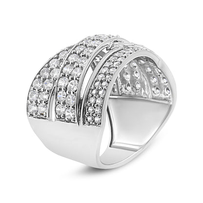 .925 Sterling Silver 2.00 Cttw Round-Cut Diamond Overlapping Bypass Band Ring (I-J Color, I2-I3 Clarity) - Ring Size 7