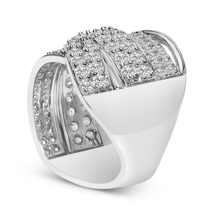 .925 Sterling Silver 2.00 Cttw Round-Cut Diamond Overlapping Bypass Band Ring (I-J Color, I2-I3 Clarity) - Ring Size 7