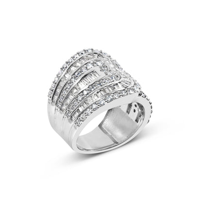 10K White Gold 2 1/2 Cttw Round and Baguette-Cut Diamond Multi-Row Bypass Ring (J-K Color, I2-I3 Clarity) - Ring Size 7