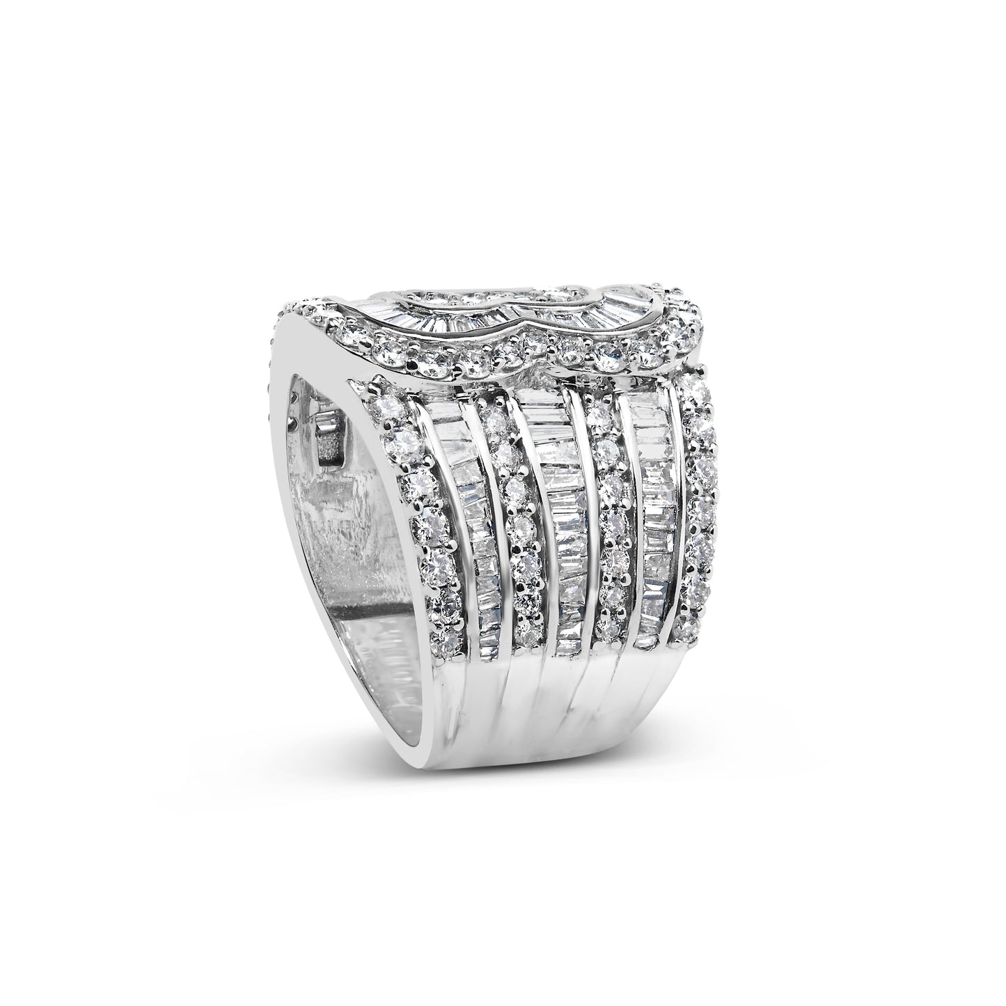 10K White Gold 2 1/2 Cttw Round and Baguette-Cut Diamond Multi-Row Bypass Ring (J-K Color, I2-I3 Clarity) - Ring Size 7