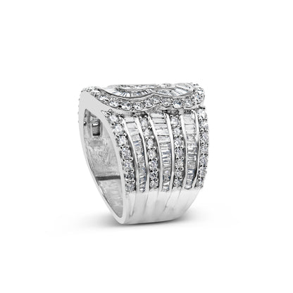 10K White Gold 2 1/2 Cttw Round and Baguette-Cut Diamond Multi-Row Bypass Ring (J-K Color, I2-I3 Clarity) - Ring Size 7