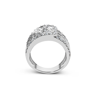 10K White Gold 2 1/2 Cttw Round and Baguette-Cut Diamond Multi-Row Bypass Ring (J-K Color, I2-I3 Clarity) - Ring Size 7