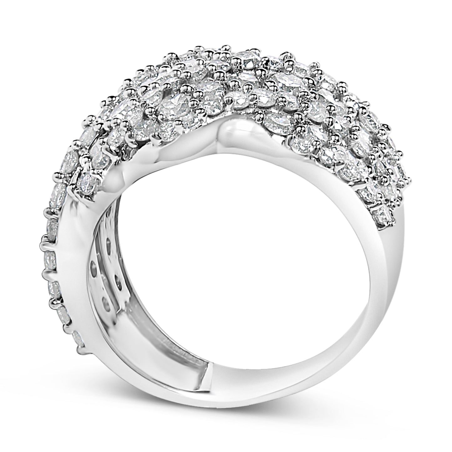 10K White Gold 3.00 Cttw Diamond Multi Row Cluster Band Ring (I-J Color, I3 Clarity) - Size 7