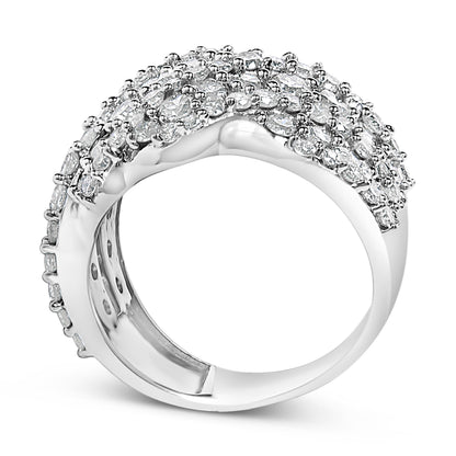 10K White Gold 3.00 Cttw Diamond Multi Row Cluster Band Ring (I-J Color, I3 Clarity) - Size 7