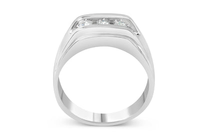 Men's .925 Sterling Silver 1/3 Cttw Diamond Channel Set 3 Stone Ring Band (I-J Color, I3 Clarity) - Ring Size 10