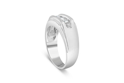 Men's .925 Sterling Silver 1/3 Cttw Diamond Channel Set 3 Stone Ring Band (I-J Color, I3 Clarity) - Ring Size 10