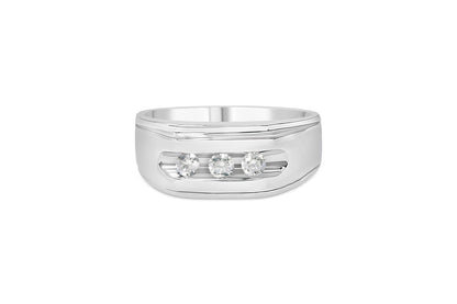 Men's .925 Sterling Silver 1/3 Cttw Diamond Channel Set 3 Stone Ring Band (I-J Color, I3 Clarity) - Ring Size 10