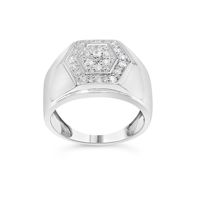 Men's .925 Sterling Silver 1/2 Cttw Multi-Diamond Hexagon Frame Ring (I-J Color, I3 Clarity) - Ring Size 10