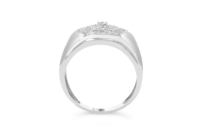 Men's .925 Sterling Silver 1/2 Cttw Multi-Diamond Hexagon Frame Ring (I-J Color, I3 Clarity) - Ring Size 10