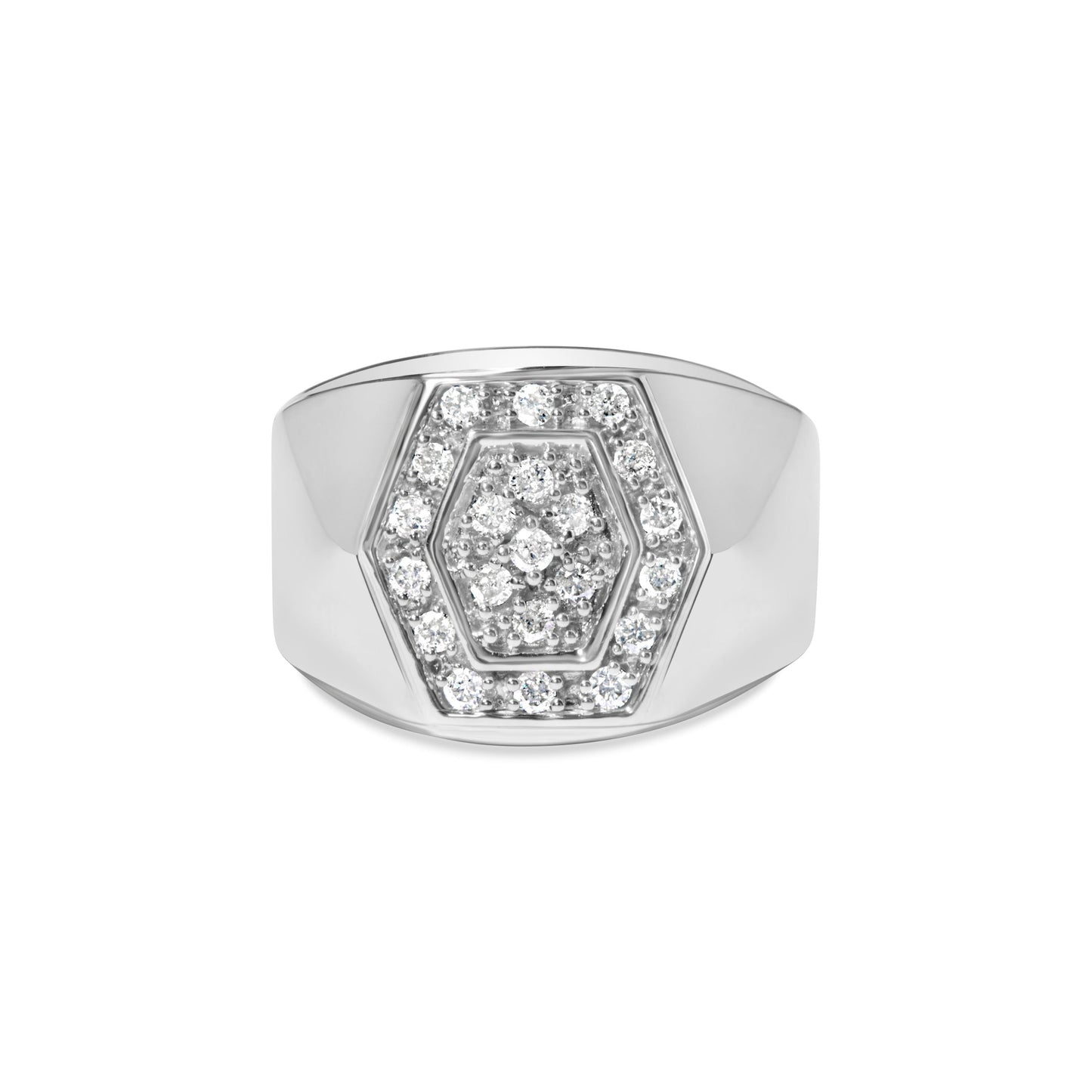 Men's .925 Sterling Silver 1/2 Cttw Multi-Diamond Hexagon Frame Ring (I-J Color, I3 Clarity) - Ring Size 10