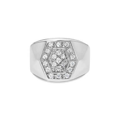 Men's .925 Sterling Silver 1/2 Cttw Multi-Diamond Hexagon Frame Ring (I-J Color, I3 Clarity) - Ring Size 10