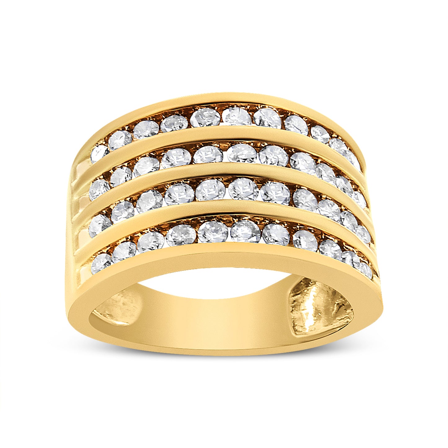 10K Yellow Gold Plated .925 Sterling Silver 1 1/2 Cttw Diamond 4 Row Channel Band Ring (Champagne Color, I2-I3 Clarity) Size 7