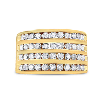 10K Yellow Gold Plated .925 Sterling Silver 1 1/2 Cttw Diamond 4 Row Channel Band Ring (Champagne Color, I2-I3 Clarity) Size 7