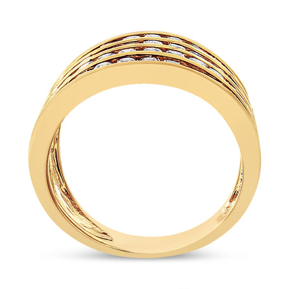 10K Yellow Gold Plated .925 Sterling Silver 1 1/2 Cttw Diamond 4 Row Channel Band Ring (Champagne Color, I2-I3 Clarity) Size 7