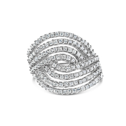 10K White Gold 1 1/2 Cttw Princess Diamond Swirl Design Cocktail Ring