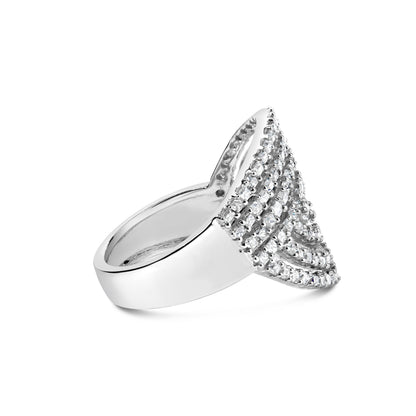 10K White Gold 1 1/2 Cttw Princess Diamond Swirl Design Cocktail Ring
