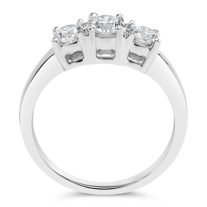 14K White Gold  3/4 Cttw Lab Grown Diamond 3 Stone Ring Band (F-G Color, VS2-SI1 Clarity)- Size 7
