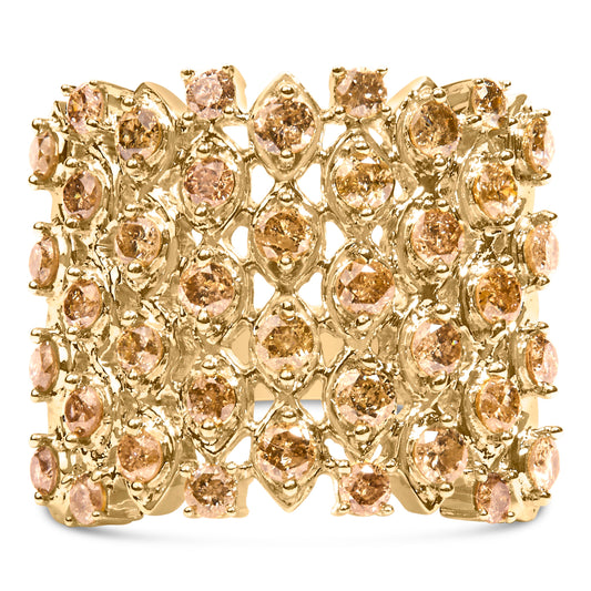 Bague cocktail en or jaune 10K sertie de diamants bruns de 2,0 carats, maillons en maille