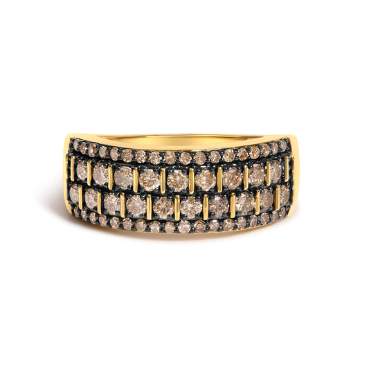 Bague en or jaune 10K plaqué argent sterling .925 avec diamants champagne 3/4 carats