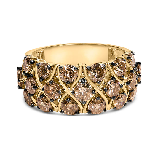 Bague 10 carats plaquée or jaune en argent sterling 925, diamant champagne de 3,0 carats, multi-barrettes - Taille 7