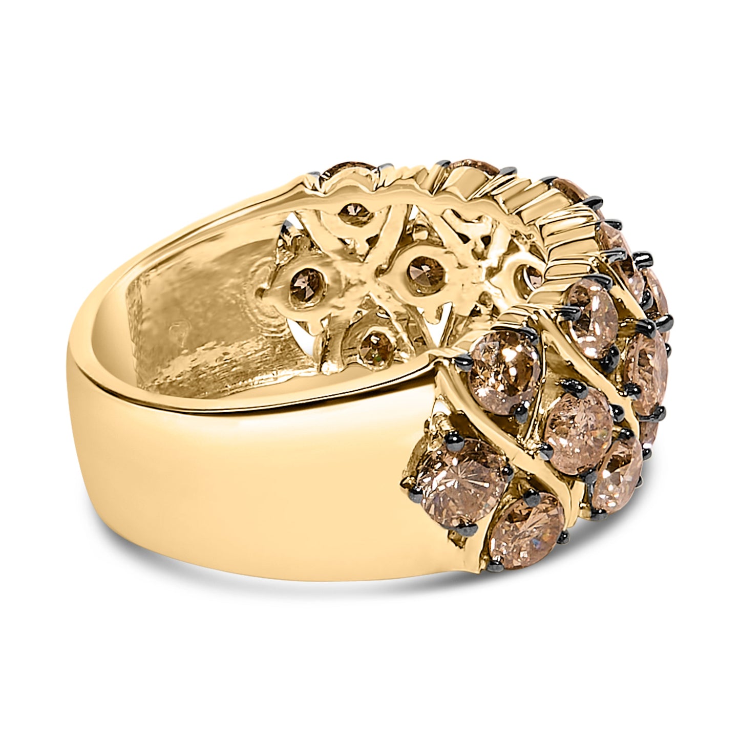 10K Yellow Gold Plated .925 Sterling Silver 3.0 Cttw Champagne Diamond Multi Lattice Band Ring - Size 7