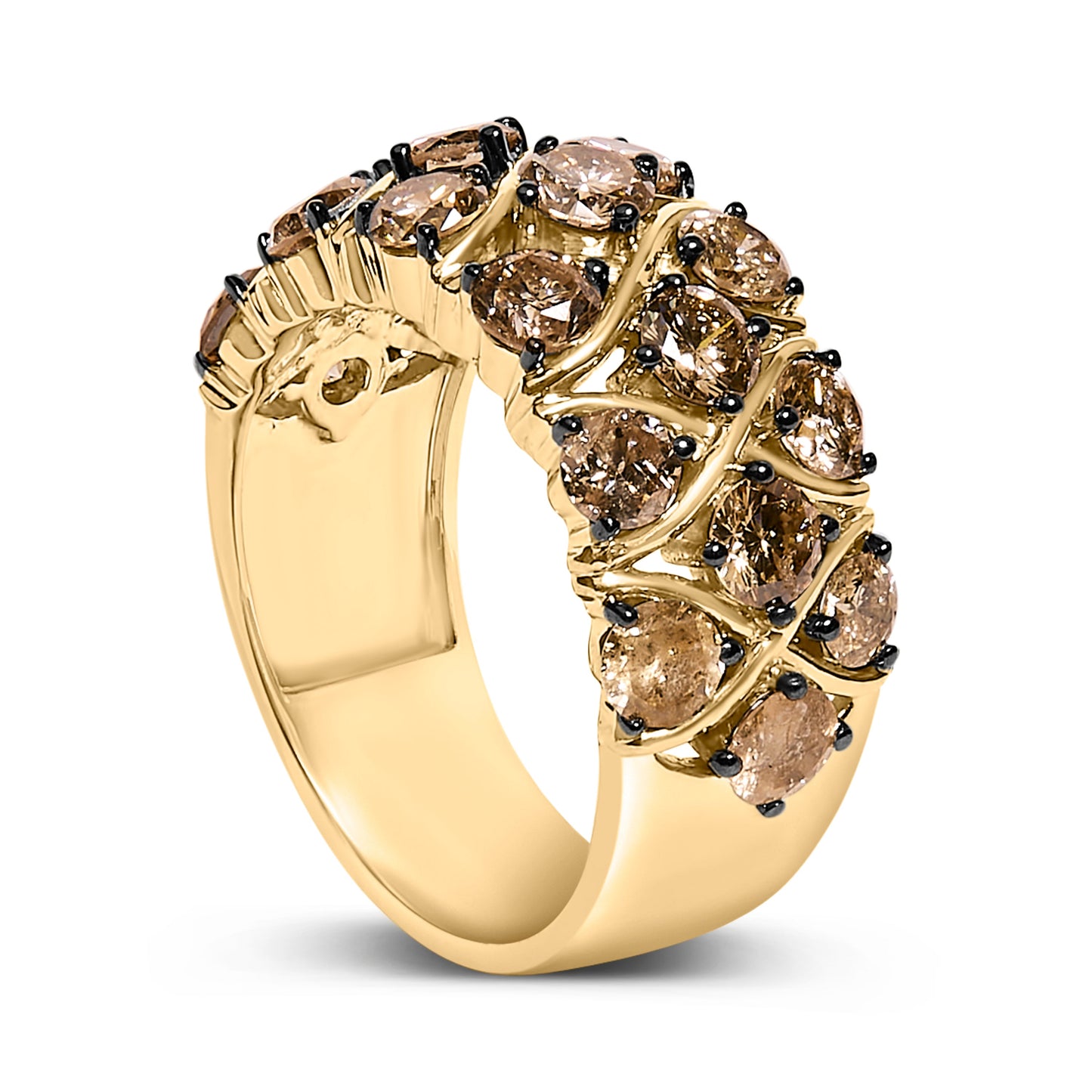 10K Yellow Gold Plated .925 Sterling Silver 3.0 Cttw Champagne Diamond Multi Lattice Band Ring - Size 7