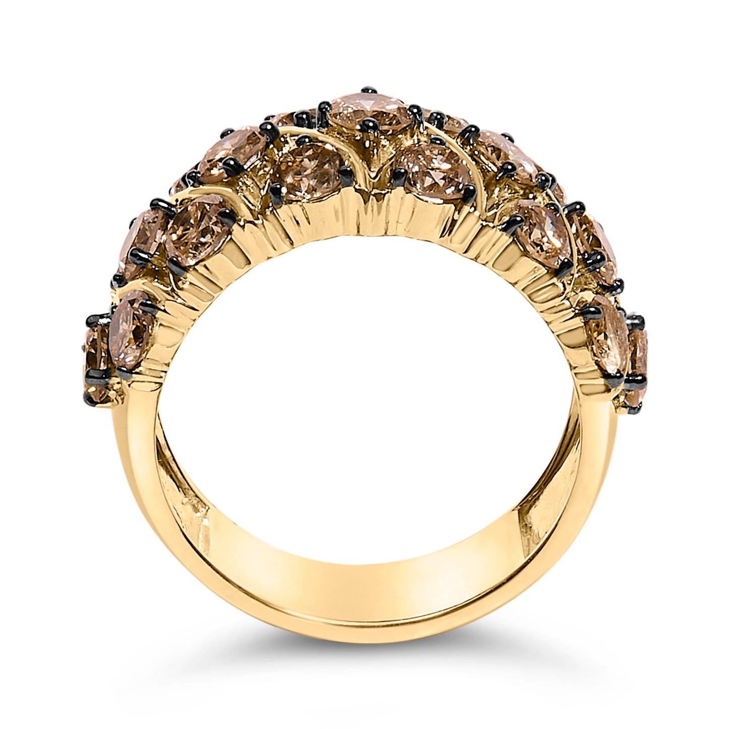 10K Yellow Gold Plated .925 Sterling Silver 3.0 Cttw Champagne Diamond Multi Lattice Band Ring - Size 7