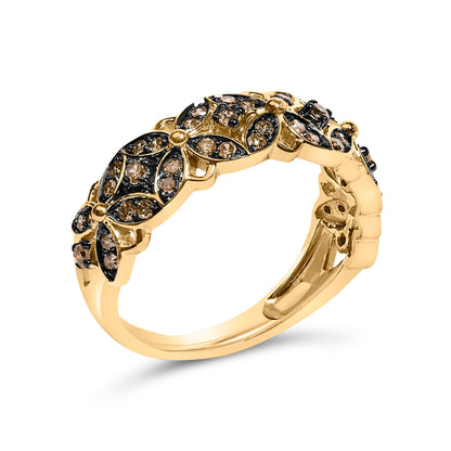 10K Yellow Gold Plated .925 Sterling Silver 3/8 Cttw Champagne Diamond Lattice Work Band Ring - Size 7