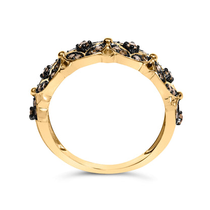 10K Yellow Gold Plated .925 Sterling Silver 3/8 Cttw Champagne Diamond Lattice Work Band Ring - Size 7