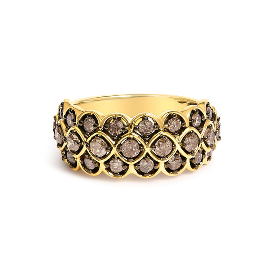 Bague en argent sterling plaqué or jaune 10 carats avec motif festonné et diamant brun de 1,0 carat
