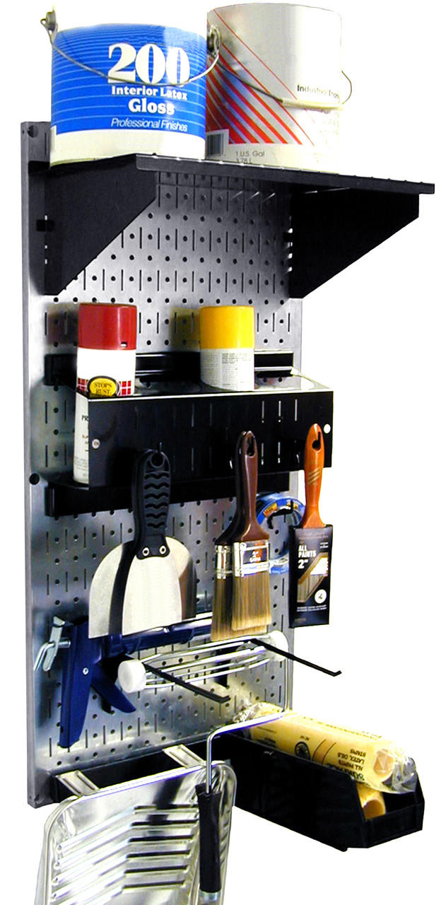 Pegboard Paint Supplies Organizer Kit - Metallic Toolboard & Black Accessories