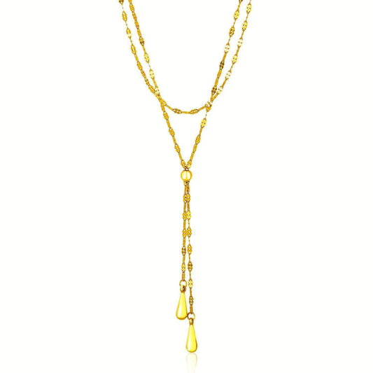 Collier lariat à double chaîne en or jaune 14 carats avec cœur gonflé