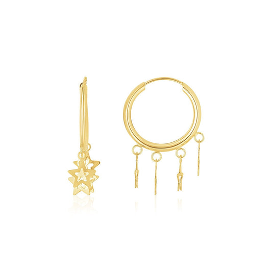 Boucles d'oreilles créoles Huggie avec pendentif étoile sans fin en or jaune 14 carats