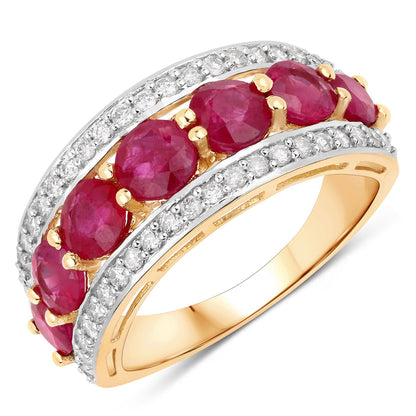 3.24 Carat Genuine Ruby and White Diamond 14K Yellow Gold Ring