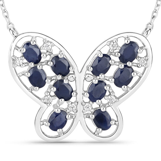 Collier en argent sterling 925 serti de saphir bleu véritable de 2,16 carats et de zircons blancs