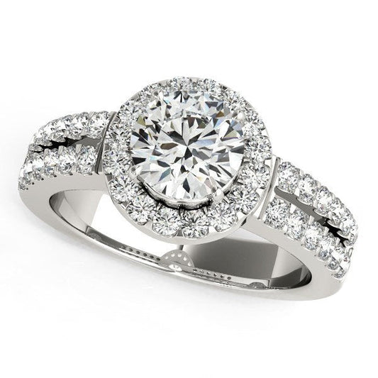 Bague de Fiançailles en Or Blanc 14 carats, Diamant en Halo et Double Rang (Poids total 1,38 carat)