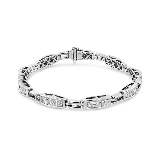 Bracelet à maillons en or blanc 14 carats, diamants princesse 2,00 carats serti invisible (pureté I1-I2, couleur I-J) - 7,25"