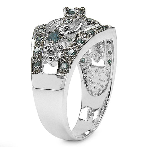 0.47 Carat Genuine Blue Diamond .925 Sterling Silver Ring