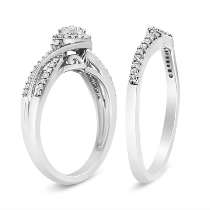 .925 Sterling Silver 1/3 Cttw Composite Diamond Frame Bypass Bridal Set Ring and Band (I-J Color, I2-I3 Clarity) - Ring Size 7