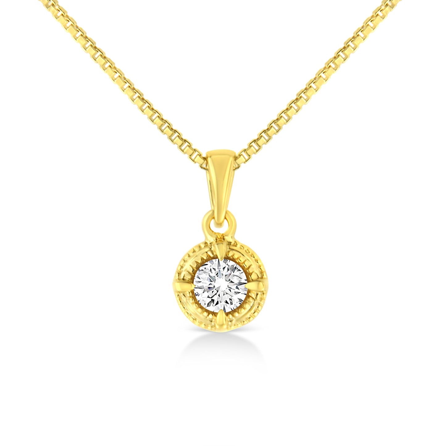 14K Yellow Gold Plated .925 Sterling Silver 1/2 Cttw Brilliant Round Cut Diamond Solitaire Milgrain 18" Pendant Necklace (K-L Color, I2-I3 Clarity)