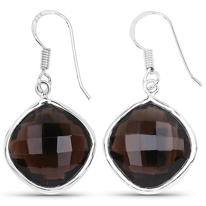 22.80 Carat Genuine Smoky Quartz .925 Sterling Silver Earrings