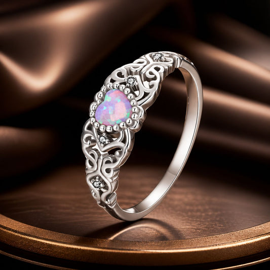 925 Sterling Silver Opal and CZ Stackable Ring in Size 6 for Women