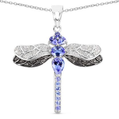 1.93 Carat Genuine Tanzanite and White Topaz .925 Sterling Silver Pendant