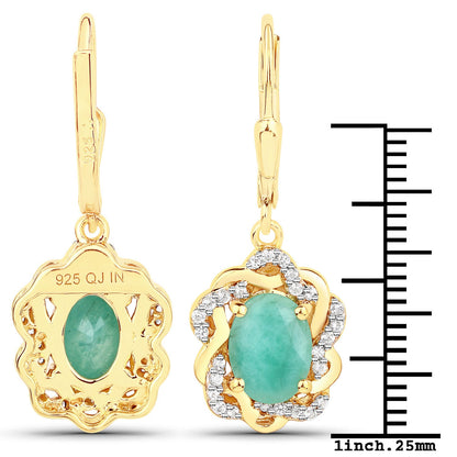 2.36 Carat Genuine Emerald and White Topaz .925 Sterling Silver Earrings
